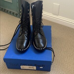 Stuart Weitzman Black Pearl-Studded Combat Boots